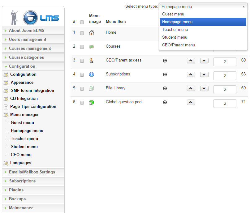 lms menu