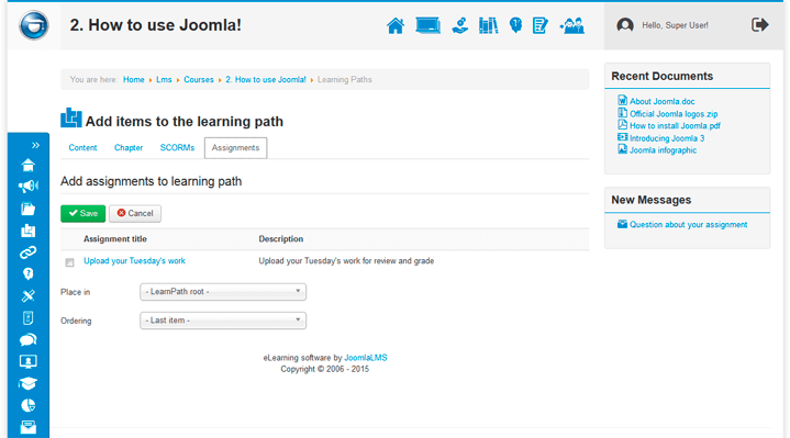 joomlalms learning path steps