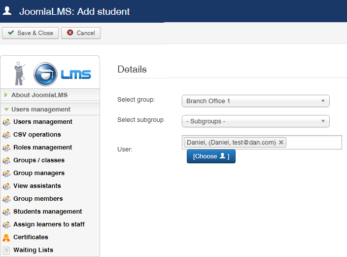 add student to group joomlms