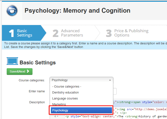 JoomLMS assign course to category