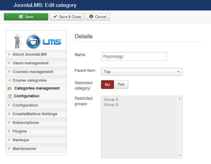 JoomLMS add new category