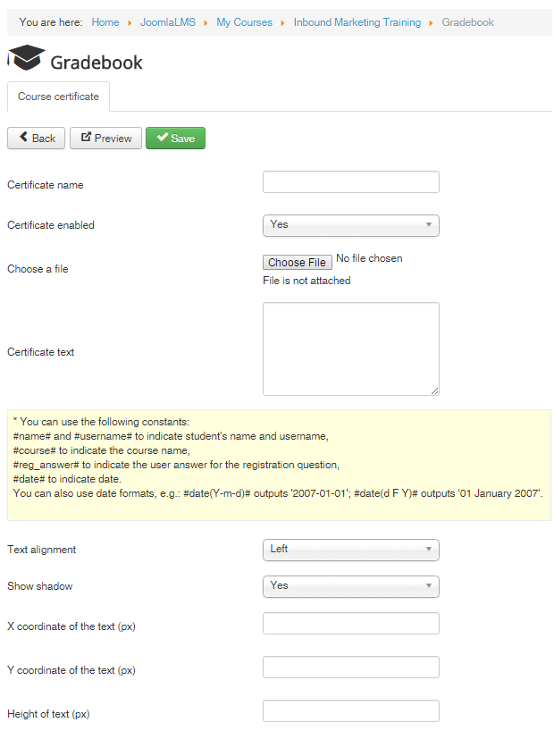 configure certificate’s settings