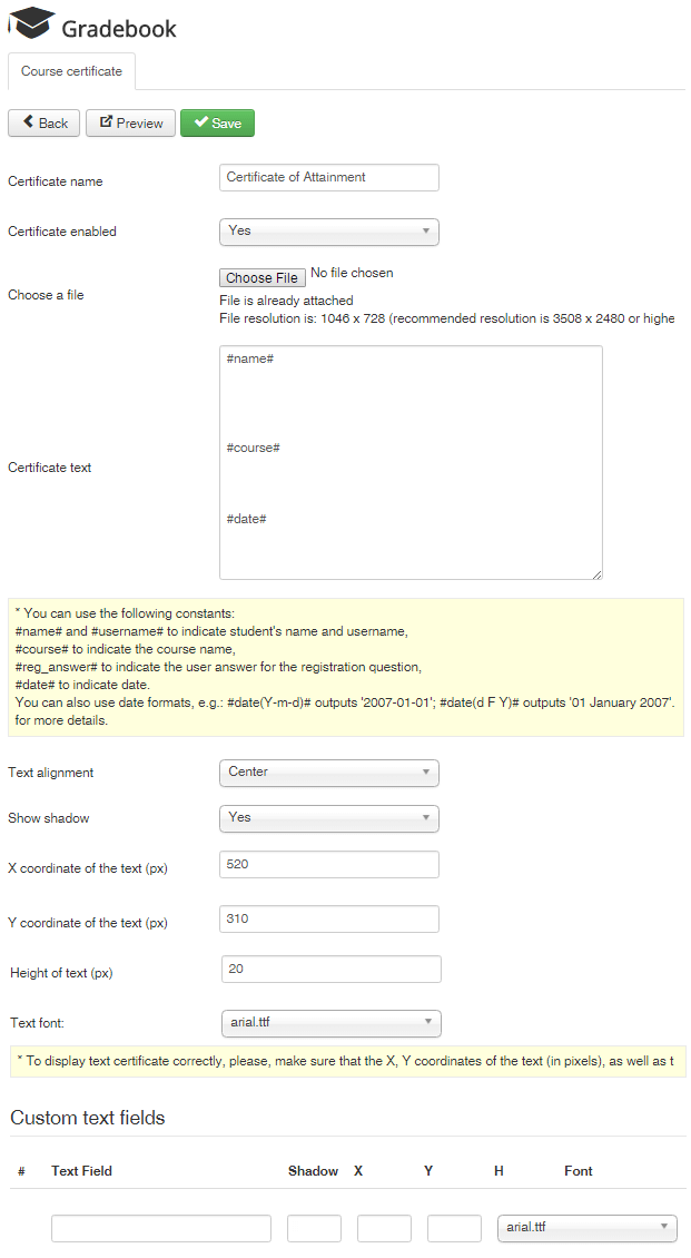 certificate configuration