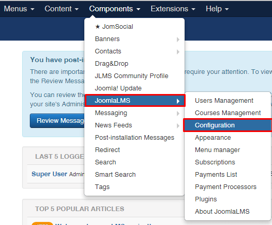 JoomLMS settings