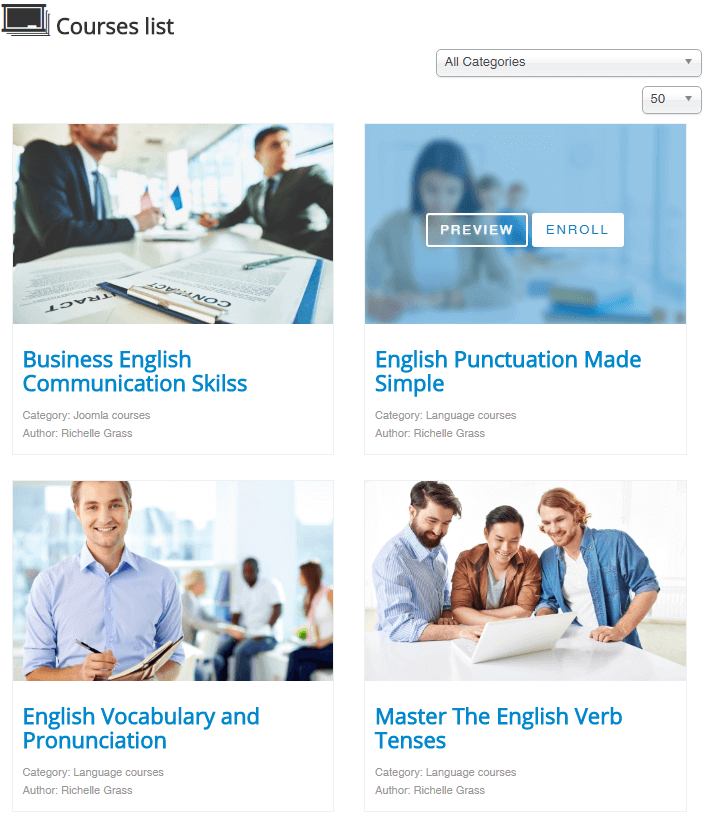 LMS courses layout