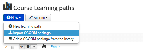 controls to add SCORM content to courses