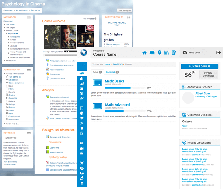 moodle vs joomlalms: interface