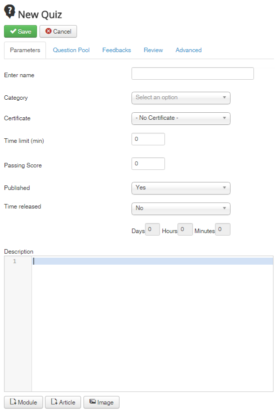 create a new quiz joomlalms