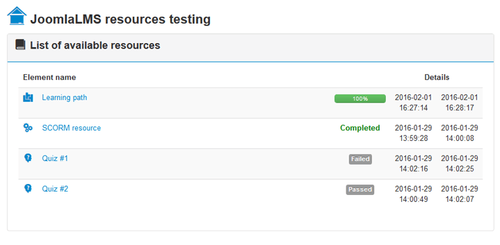 JoomLMS Resources result view JoomLMS Resources result view