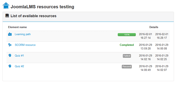 JoomLMS Resources result view 