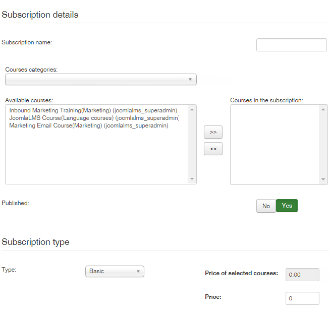 configure JoomLMS Subscriptions