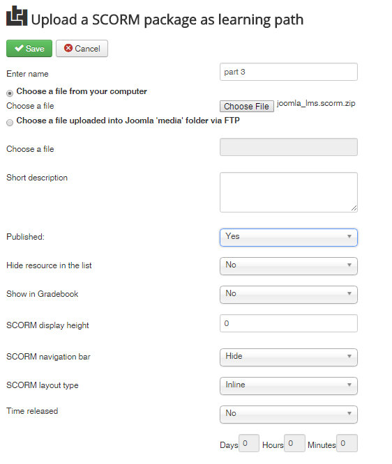 uploading SCORM package